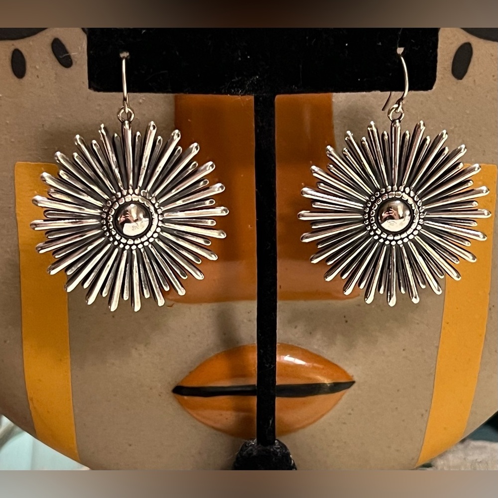 Silver Radiant Ray Hanging Earrings 1.5” Drop